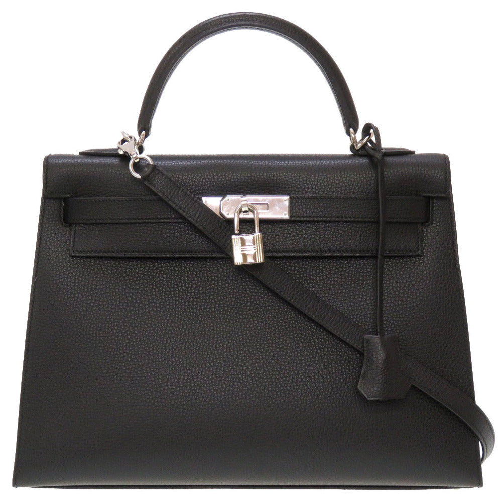 新品同様 エルメス ケリー32 外縫い ヴァッシュリエジェ ブラック シルバー金具 □K刻印 ハンドバッグ バッグ 黒 0086 【中古】 HERMES