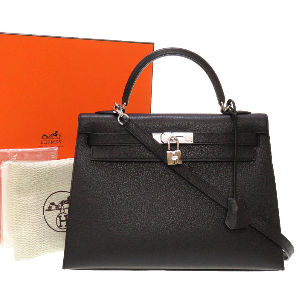 新品同様 エルメス ケリー32 外縫い ヴァッシュリエジェ ブラック シルバー金具 □K刻印 ハンドバッグ バッグ 黒 0086 【中古】 HERMES