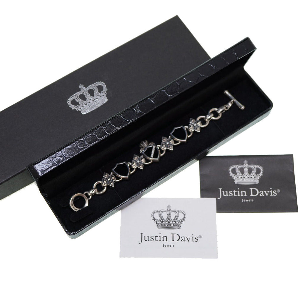 ジャスティンデイビス ヘリテージ ブレスレット オニキス/ダイヤモンド/ホワイトサファイア シルバー925 ブラック 黒 アクセサリー 0089【中古】Justin Davis