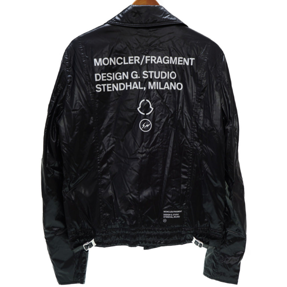 美品 モンクレール × ルイスレザー × フラグメント ジーニアス ライダース ダウン ジャケット ダブル ブラック サイズ1 黒 0098【中古】MONCLER メンズ
