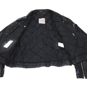 美品 モンクレール × ルイスレザー × フラグメント ジーニアス ライダース ダウン ジャケット ダブル ブラック サイズ1 黒 0098【中古】MONCLER メンズ