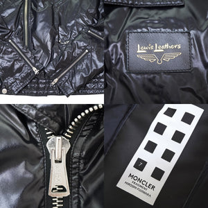 美品 モンクレール × ルイスレザー × フラグメント ジーニアス ライダース ダウン ジャケット ダブル ブラック サイズ1 黒 0098【中古】MONCLER メンズ