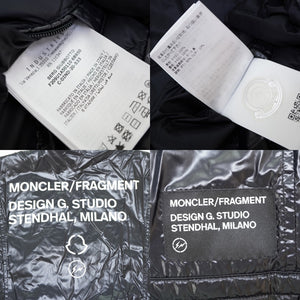 美品 モンクレール × ルイスレザー × フラグメント ジーニアス ライダース ダウン ジャケット ダブル ブラック サイズ1 黒 0098【中古】MONCLER メンズ