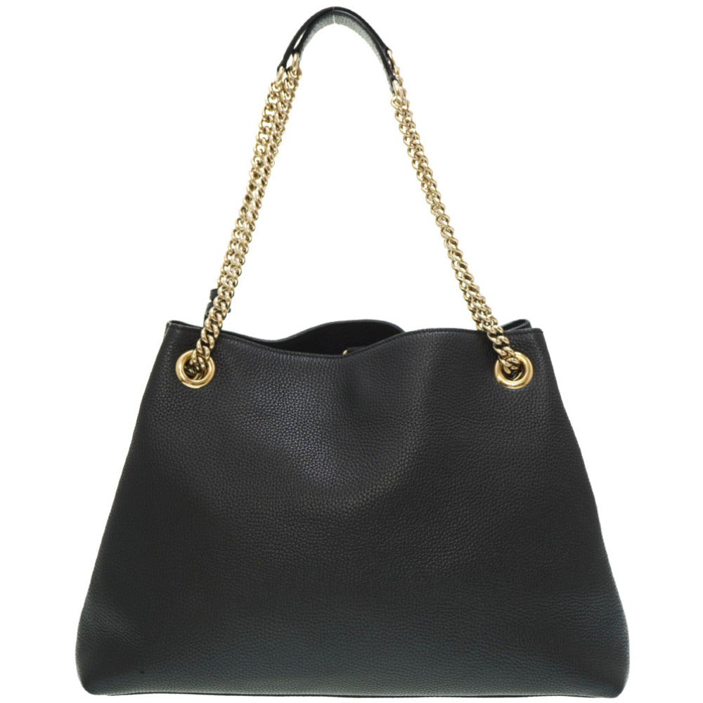 美品 グッチ ソーホー チェーン インターロッキングG トートバッグ 536196 レザー ブラック 黒 0104【中古】GUCCI