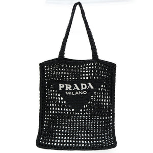 新品同様 プラダ ラフィア トートバッグ 1BG393 ブラック 黒 編み込み 0107【中古】PRADA