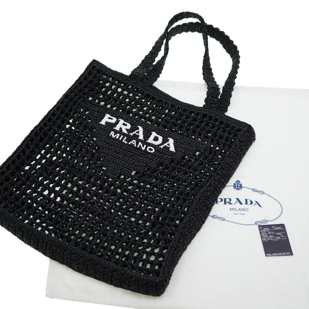 新品同様 プラダ ラフィア トートバッグ 1BG393 ブラック 黒 編み込み 0107【中古】PRADA