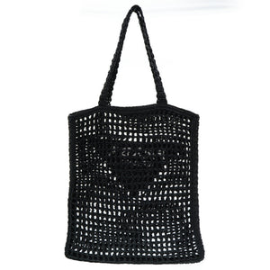 新品同様 プラダ ラフィア トートバッグ 1BG393 ブラック 黒 編み込み 0107【中古】PRADA