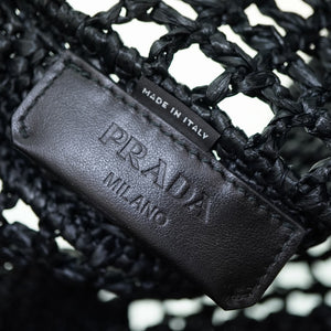 新品同様 プラダ ラフィア トートバッグ 1BG393 ブラック 黒 編み込み 0107【中古】PRADA