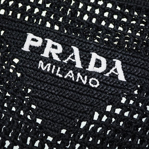 新品同様 プラダ ラフィア トートバッグ 1BG393 ブラック 黒 編み込み 0107【中古】PRADA