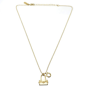 美品 サルヴァトーレフェラガモ バッグモチーフ ガンチーニ メタル ゴールド アイボリー 白 ネックレス 0111【中古】Salvatore Ferragamo