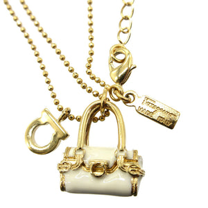 美品 サルヴァトーレフェラガモ バッグモチーフ ガンチーニ メタル ゴールド アイボリー 白 ネックレス 0111【中古】Salvatore Ferragamo