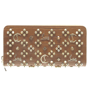 未使用 クリスチャンルブタン パネトーネ スタッズ レザー ブラウン 茶 ラウンドファスナー長財布 財布 0113【中古】Christian Louboutin