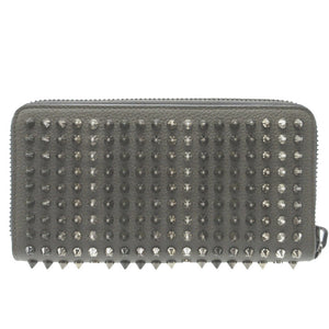 美品 クリスチャンルブタン パネトーネ スタッズ レザー グレー ラウンドファスナー長財布 財布 0114【中古】Christian Louboutin