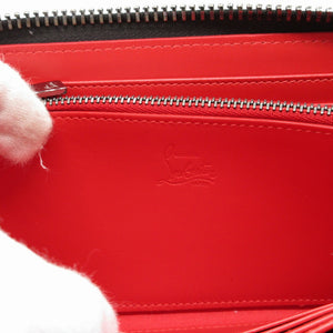 美品 クリスチャンルブタン パネトーネ スタッズ レザー グレー ラウンドファスナー長財布 財布 0114【中古】Christian Louboutin