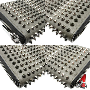 美品 クリスチャンルブタン パネトーネ スタッズ レザー グレー ラウンドファスナー長財布 財布 0114【中古】Christian Louboutin