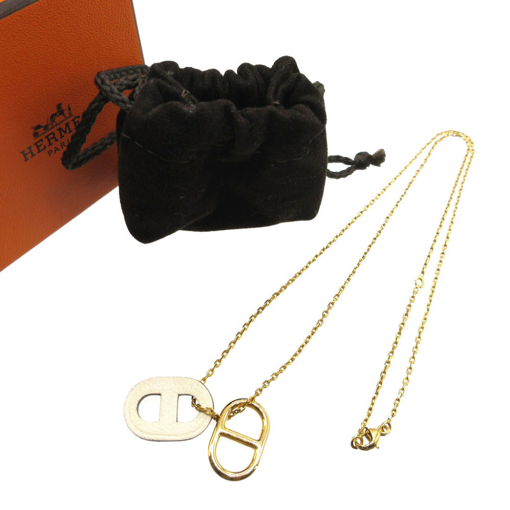 新品同様 エルメス オーマイヨンPM メタル レザー ゴールド ナタ ネックレス 0116【中古】HERMES
