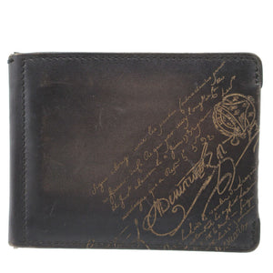 ベルルッティ カリグラフィー レザー ブラック 黒 マネークリップ 札入れ 2つ折り 財布 0119【中古】BERLUTI
