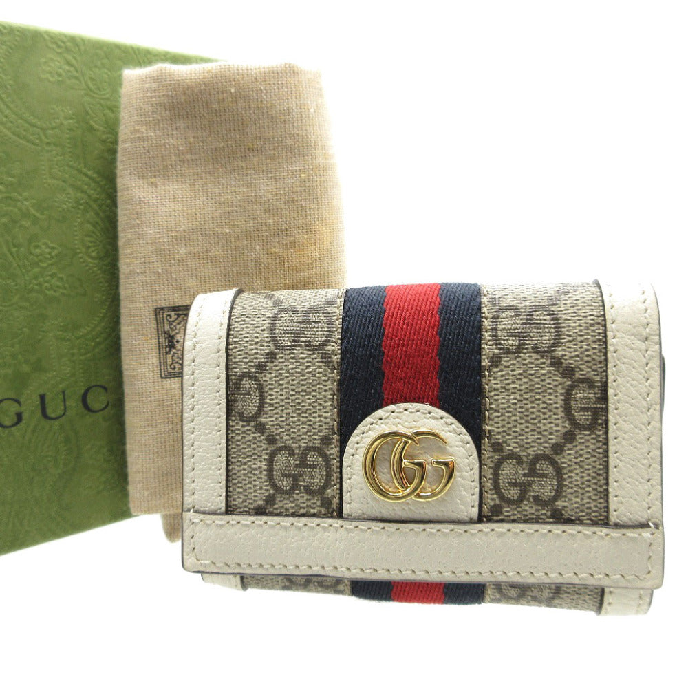 未使用 グッチ オフィディア 644334 コンパクトウォレット GGスプリーム レザー ベージュ ホワイト 白 財布 0121【中古】GUCCI