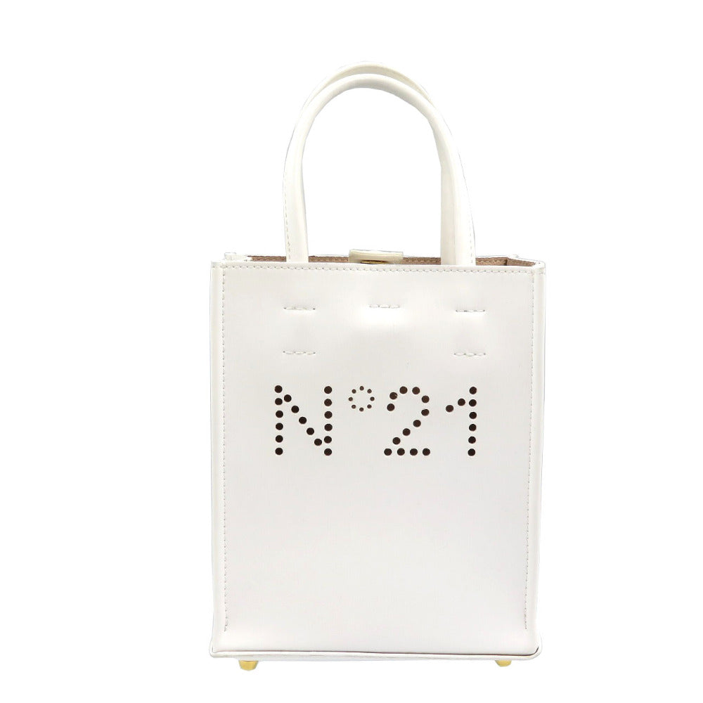 美品 ヌメロヴェントゥーノ 20EBM0205ENGT マイクロショッピング エナメル ゴールド金具 ホワイト 白 ハンドバッグ 0142【中古】N°21