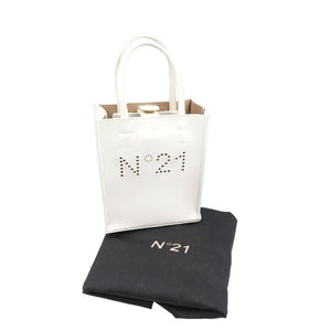 美品 ヌメロヴェントゥーノ 20EBM0205ENGT マイクロショッピング エナメル ゴールド金具 ホワイト 白 ハンドバッグ 0142【中古】N°21