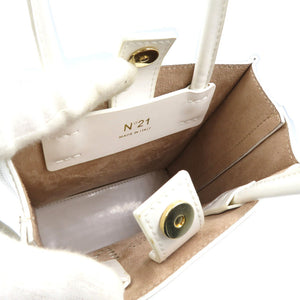 美品 ヌメロヴェントゥーノ 20EBM0205ENGT マイクロショッピング エナメル ゴールド金具 ホワイト 白 ハンドバッグ 0142【中古】N°21