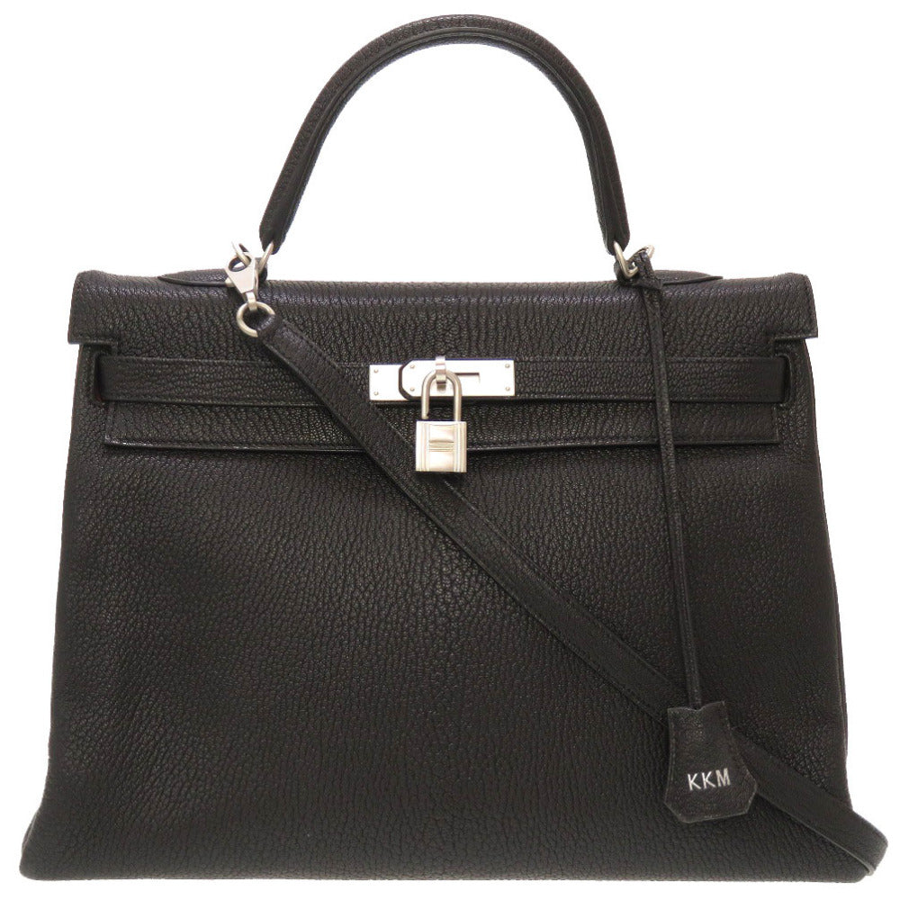 新品同様 エルメス ケリー35 内縫い シェーブルコロマンデル ブラック ルージュガランス マットシルバー金具 刻印不明 パーソナルオーダー SPO ハンドバッグ バッグ 黒 0147【中古】HERMES