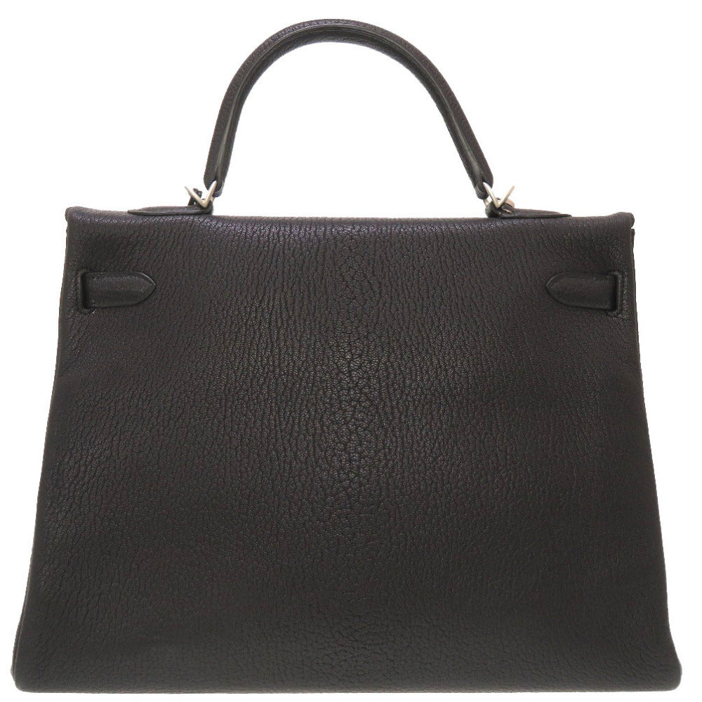 新品同様 エルメス ケリー35 内縫い シェーブルコロマンデル ブラック ルージュガランス マットシルバー金具 刻印不明 パーソナルオーダー SPO ハンドバッグ バッグ 黒 0147【中古】HERMES