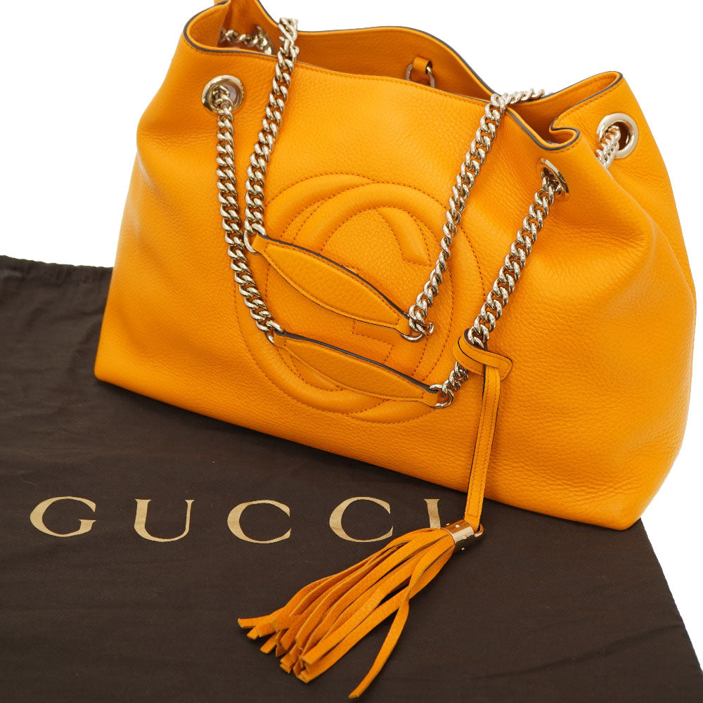 新品同様 グッチ ソーホー チェーン ショルダーバッグ インターロッキングG 308982 レザー オレンジ 0166【中古】GUCCI