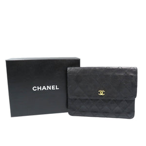 シャネル ビコローレ マトラッセ 2番台 レザー ゴールド金具 ブラック 黒 ポーチ 0189【中古】CHANEL
