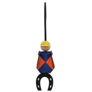 未使用 エルメス ジョッキー バッグチャーム ヴォーバレニア ウッド ブラック ブルーフランス B刻印(2023年製) キーホルダー 0196 【中古】 HERMES