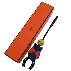 未使用 エルメス ジョッキー バッグチャーム ヴォーバレニア ウッド ブラック ブルーフランス B刻印(2023年製) キーホルダー 0196 【中古】 HERMES