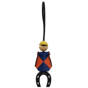 未使用 エルメス ジョッキー バッグチャーム ヴォーバレニア ウッド ブラック ブルーフランス B刻印(2023年製) キーホルダー 0196 【中古】 HERMES