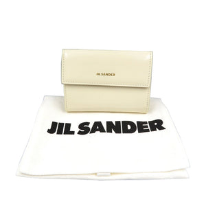 新品同様 ジルサンダー カーフ ゴールド金具 ホワイト 白 三つ折り財布 コンパクトウォレット 0207【中古】JIL SANDER