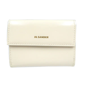 新品同様 ジルサンダー カーフ ゴールド金具 ホワイト 白 三つ折り財布 コンパクトウォレット 0207【中古】JIL SANDER