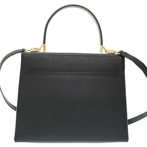 美品 フェラガモ ガンチーニ BA-21 0290 ハンドバッグ レザー ブラック 黒 ゴールド金具 ストラップ付 0008【中古】Salvatore Ferragamo