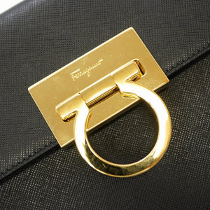 美品 フェラガモ ガンチーニ BA-21 0290 ハンドバッグ レザー ブラック 黒 ゴールド金具 ストラップ付 0008【中古】Salvatore Ferragamo