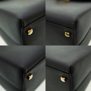 美品 フェラガモ ガンチーニ BA-21 0290 ハンドバッグ レザー ブラック 黒 ゴールド金具 ストラップ付 0008【中古】Salvatore Ferragamo