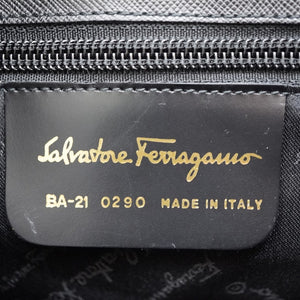 美品 フェラガモ ガンチーニ BA-21 0290 ハンドバッグ レザー ブラック 黒 ゴールド金具 ストラップ付 0008【中古】Salvatore Ferragamo