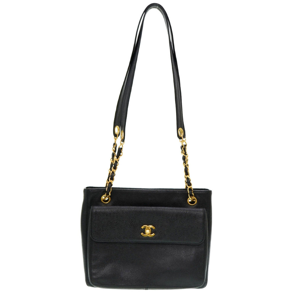 シャネル Wフェイス チェーン ショルダーバッグ キャビアスキン ブラック ゴールド金具 黒 0009【中古】CHANEL ヴィンテージ