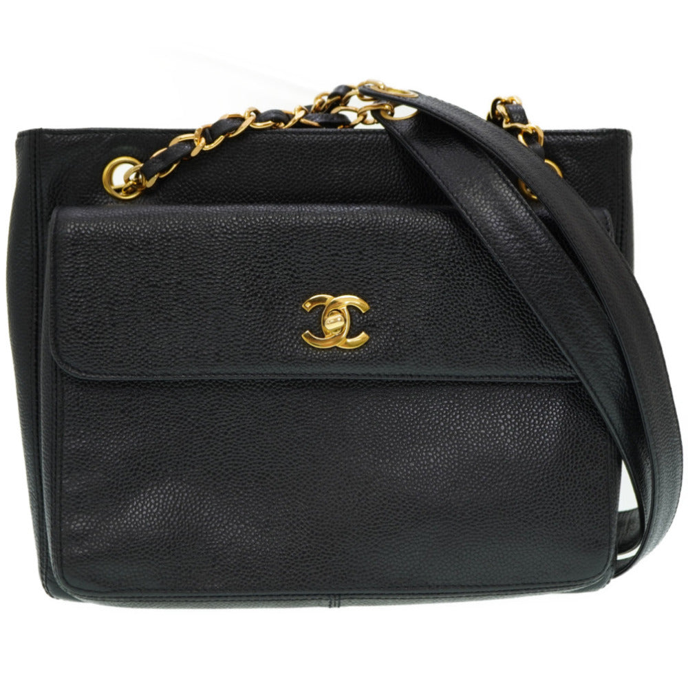 シャネル Wフェイス チェーン ショルダーバッグ キャビアスキン ブラック ゴールド金具 黒 0009【中古】CHANEL ヴィンテージ