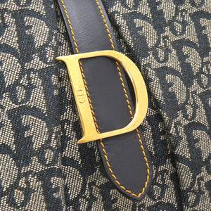 クリスチャン ディオール ダブルサドル キャンバス レザー ネイビー ボストンバッグ バッグ 紺 0012 【中古】 Christian Dior