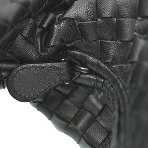 美品 ボッテガヴェネタ ホーボー イントレチャート ワンショルダーバッグ レザー ブラック 黒 0016【中古】BOTTEGAVENETA