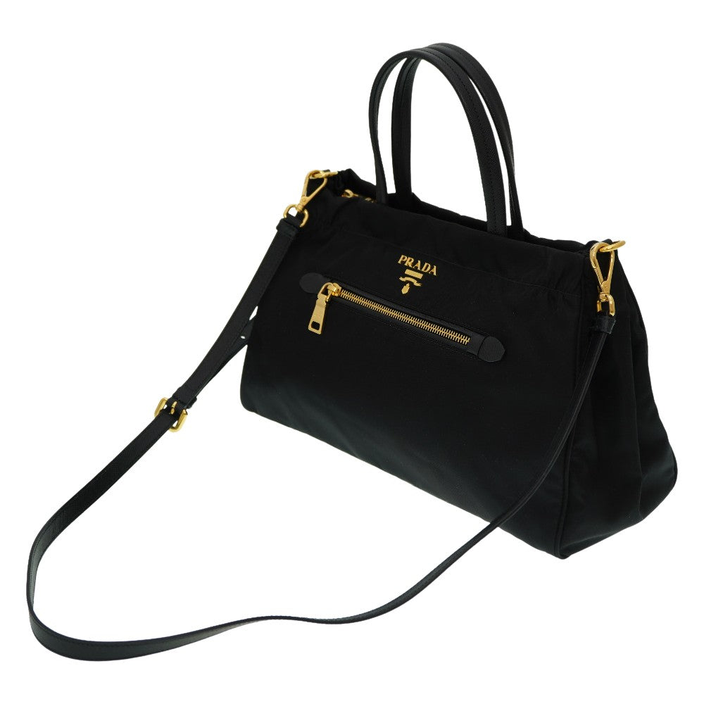 美品 プラダ 2WAY ナイロン 1BA843 2WAY トートバッグ ブラック ストラップ付 黒 0019【中古】PRADA