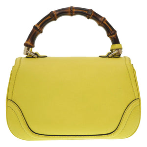 新品同様 グッチ ニューバンブー ショルダー ハンドバッグ 254884 レザー イエロー ストラップ付 0020【中古】GUCCI 黄色