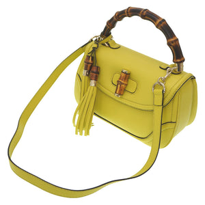 新品同様 グッチ ニューバンブー ショルダー ハンドバッグ 254884 レザー イエロー ストラップ付 0020【中古】GUCCI 黄色