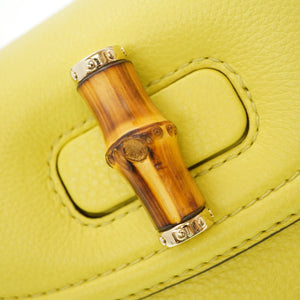 新品同様 グッチ ニューバンブー ショルダー ハンドバッグ 254884 レザー イエロー ストラップ付 0020【中古】GUCCI 黄色