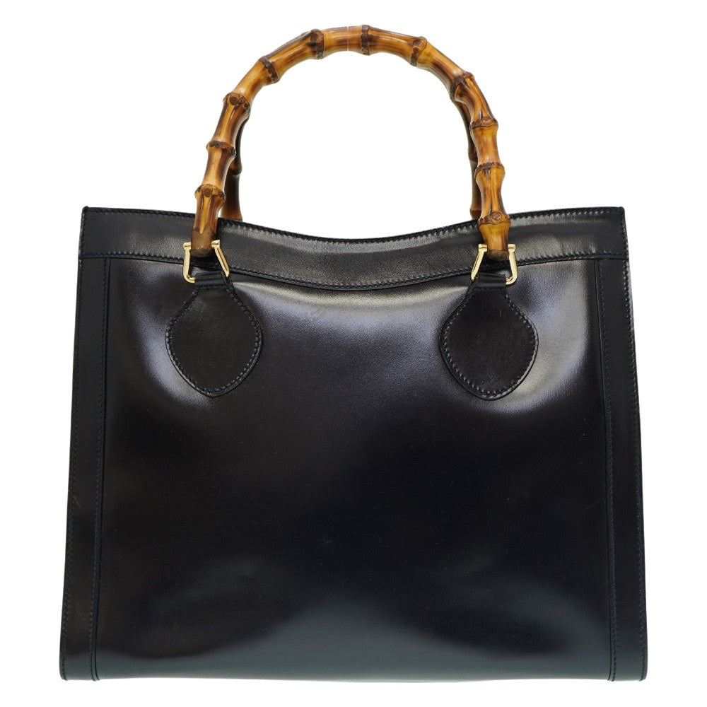 美品 グッチ バンブー ヴィンテージ トートバッグ レザー ネイビー 紺 0021【中古】GUCCI