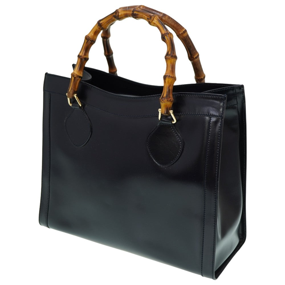 美品 グッチ バンブー ヴィンテージ トートバッグ レザー ネイビー 紺 0021【中古】GUCCI