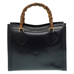 美品 グッチ バンブー ヴィンテージ トートバッグ レザー ネイビー 紺 0021【中古】GUCCI