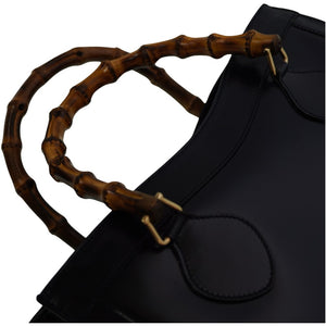 美品 グッチ バンブー ヴィンテージ トートバッグ レザー ネイビー 紺 0021【中古】GUCCI